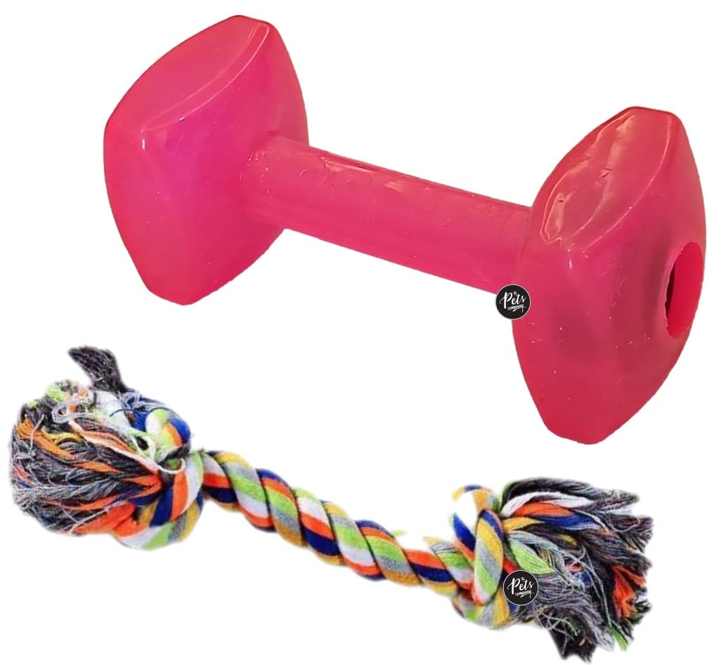 The Pets Company Bell Dumbell & 2 Knot Rope Puppy Chew Teething Toy Set Of 2 For Playing And Teeth Cleaning Training