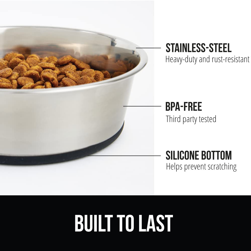 GORILLA GRIP Dog Bowls, Holds 1 Cup Each (8 fl oz), Heavy Duty Stainless Steel Food and Water Bowl for Feeding Dogs and Cats, Di