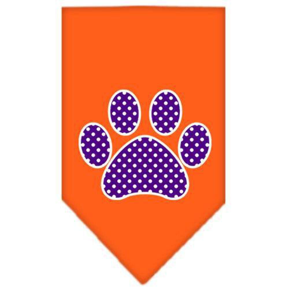 Pet and Dog Bandana Screen Printed, "Purple Swiss Dot Paw" Red Small