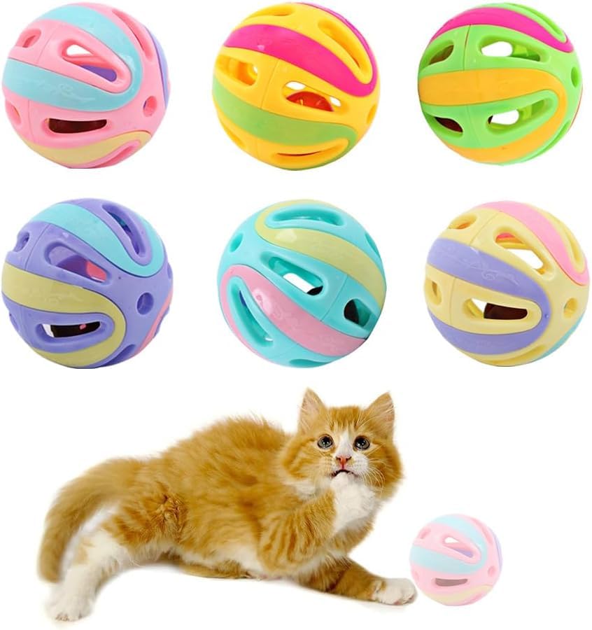 Kutkut 10 Pieces Cat Toy Balls Pet Cat Kitten Play Balls With Jingle Bell Pounce Chase Rattle Toy Cat Toys For Indoor