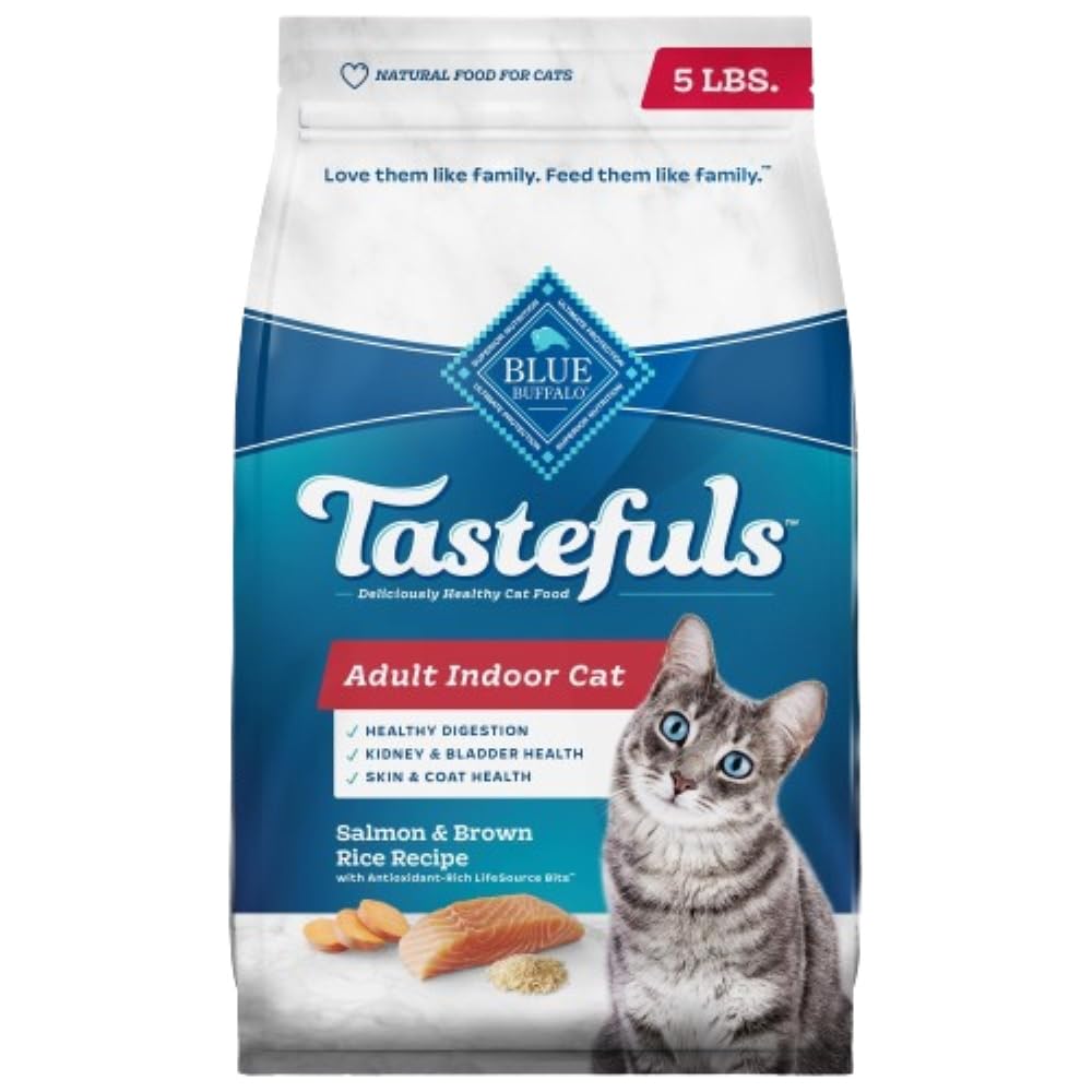 Blue Buffalo Tastefuls Natural Dry Food for Adult Indoor Cats, Salmon & Brown Rice Recipe, 5-lb. Bag