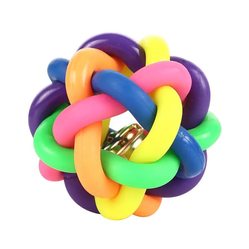 Woofy Ring Bell Ball Toy, for Cats & Dogs Small Ring Multicolor Ball Inside Bell, Rainbow Bouncy Rubber Toy with Jingle Bell Ins