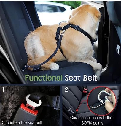 Vavopaw Dog Seat Belt, Safety Vest Dog Car Harness With Reflective Strip & Adjustable Buckle Dog Seat Belt For Vehicle Nylon Pet Safety Seat Belts Heavy Duty(M, Carbon Black)