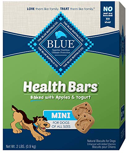 Blue Buffalo Mini Health Bars Crunchy Dog Biscuits, Oven-Baked With Natural Ingredients, Apples & Yogurt, 2-lb. Box