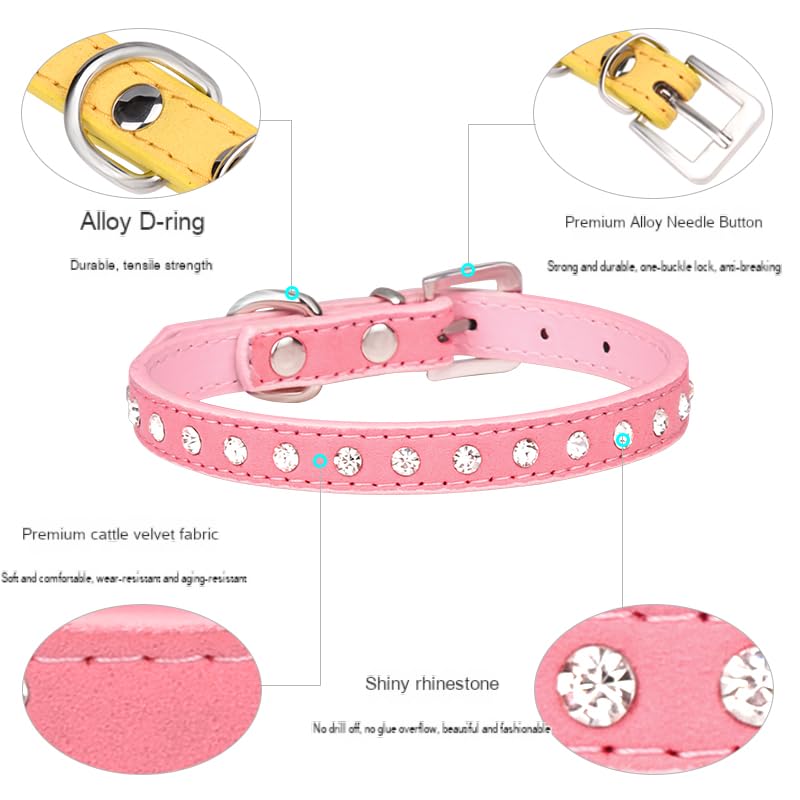 haoyueer Cute Dazzling Sparkling Elegant Fancy Suede Leather 1 Rows Bling Rhinestone Crystal Jeweled Small Pet Cat Dog Puppy Col