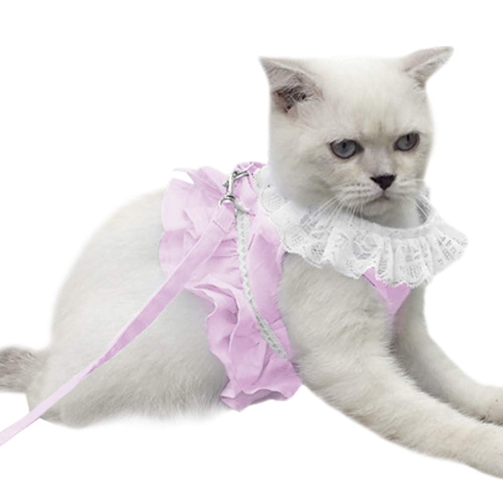 Creation Core Breathable Cat Lace Dress Harness With Matching Lead Leash Set(Pink,M)