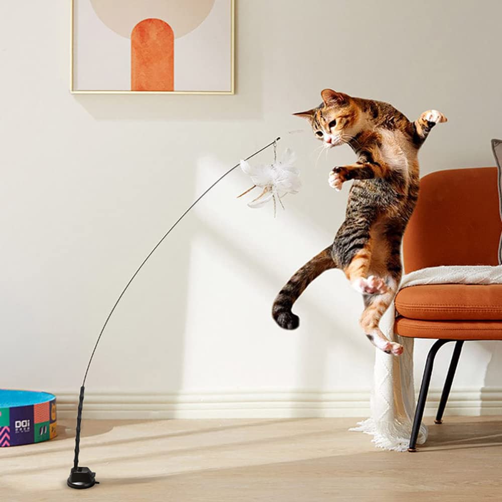 Leo'S Paw Interactive Bird Simulation Cat Toy Set Realistic & Colorful With Feathers & Bells On Wand Stimulating Real-Life Flyin
