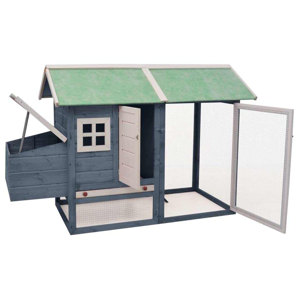 vidaXL Resistant Chicken Cage - Gray Solid Pine & Fir Wood Material - Weather Resistant with Egg Box - 66.9"x31.9"x43.3" Dimensions