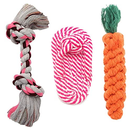 Dog Trust Dog Rope Toy + Interactive Pet Chew Toys Set + Washable Braided Cotton Rope For Dogs + Dog Toys For Puppies, Small And