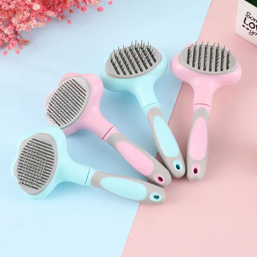 Dog Trust Pet Grooming & Cleaning Slicker Brush Self Cleaning Hair Brush For Dogs Cats (Cat_Face)