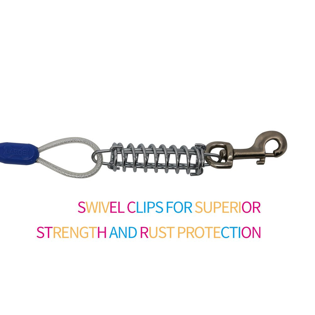 Petest 25Ft Reflective Tie-Out Cable With Buffer Spring For Large Dogs Up To 90 Pounds