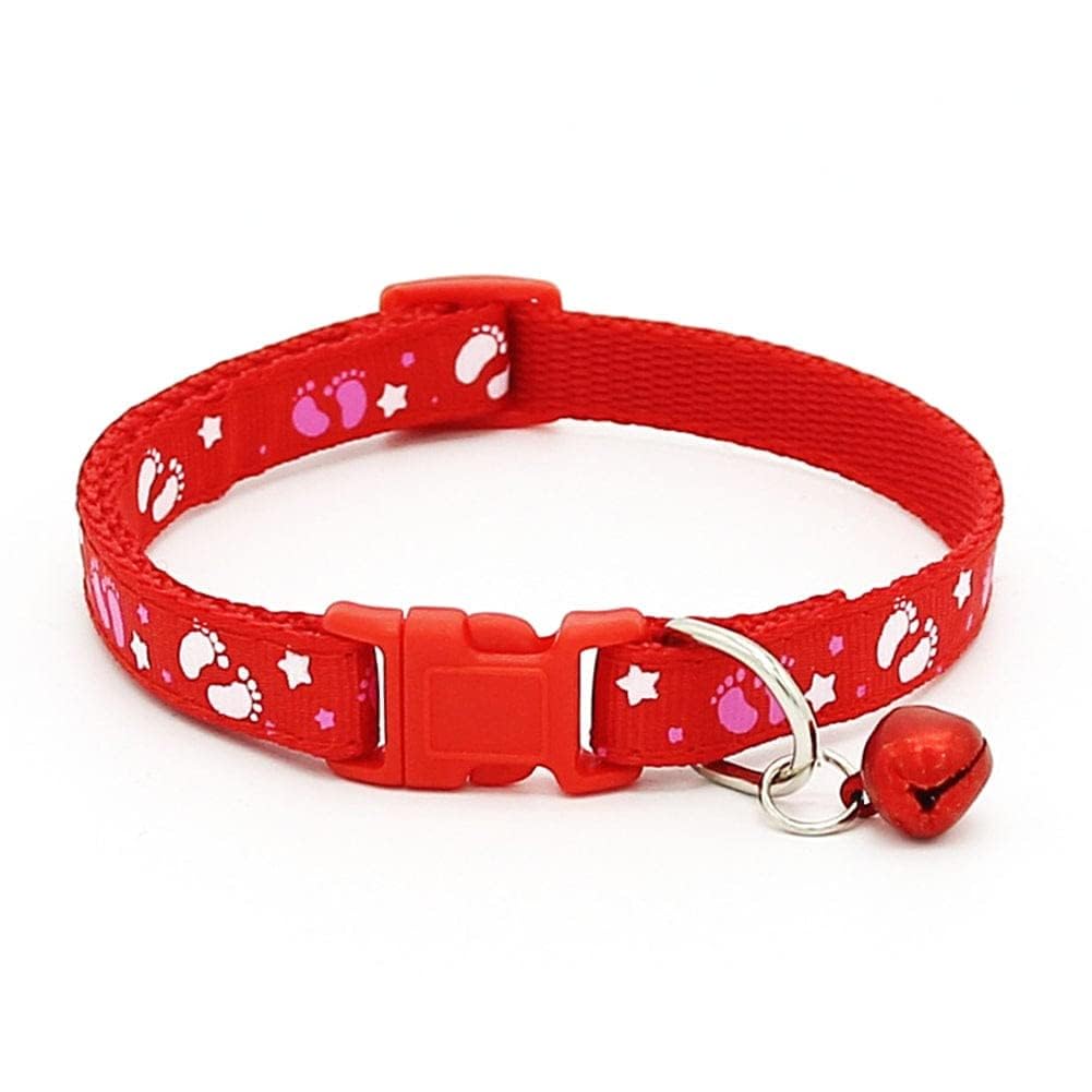 Dog Trust Pet Dog Cat Collar Safety Buckle Big Bell Neck Ring Cute Paw Print Adjustable (Red)