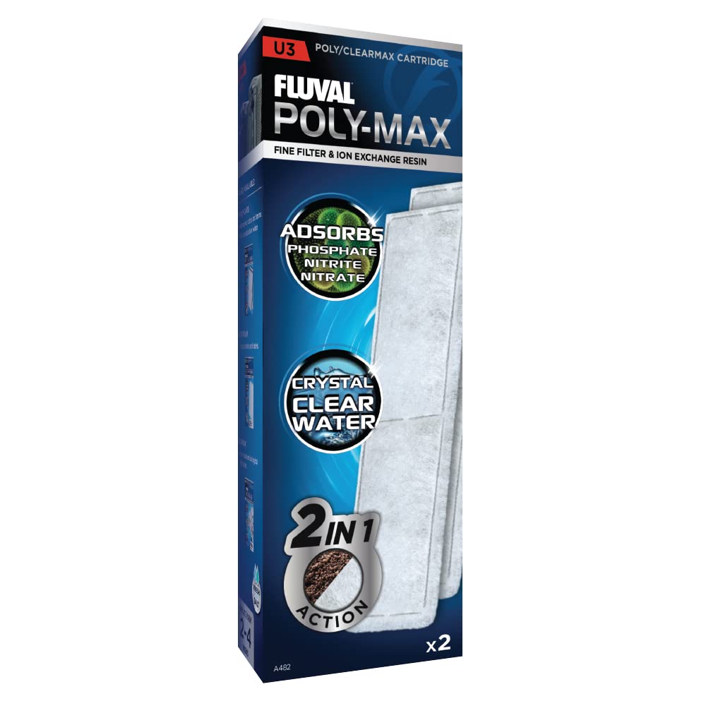 Fluval U3 Poly-Max Cartridge, Replacement Underwater Aquarium Filter Media, 2-Pack, A482