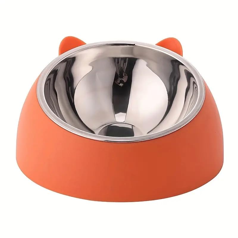 Onprix Stainless Steel Cat And Dog Bowl  Tilted 15 Elevated NonSpill Slanted Bowl For Pets (Orange)