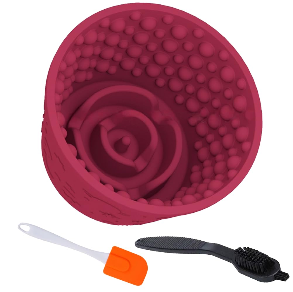 Dog Lick Bowl with Brush and Scraper, Anxiety Relief Silicone Slow Feeder Treat Dispenser, Anti-chocking Pet Dish, Non-Slip Inte