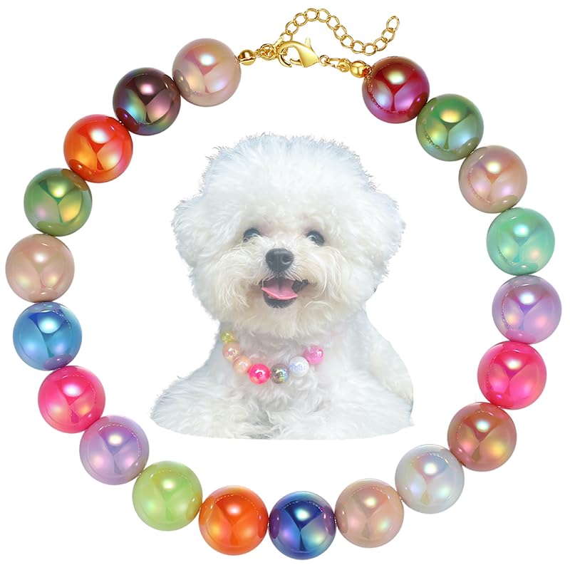 Kepudengen Dogs Necklace,Pet Fashion Necklace, Colorful Beaded Necklace,Pet Jewelry,Vibrant Candy-Colored Pet Jewelry Necklace F