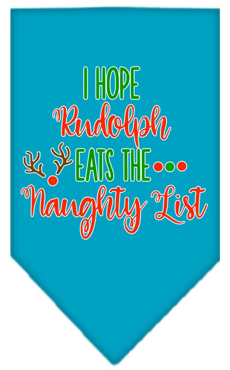 Christmas Pet and Dog Bandana Screen Printed, "Hope Rudolph Eats The Naughty List" Turquoise Small