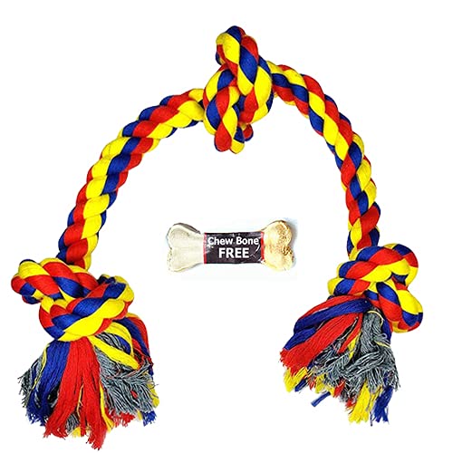 Black Dog Toys For Puppies + Interactive Dogs + Puppies Toys + Cotton 3 Knot Rope + Chew Toys + Pack Of 2 (Buy One Get One Chew 