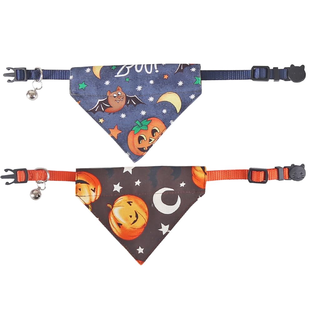 Halloween Cat Collars Breakaway With Bandana Bell Pet Kitten Adjustable For Small Dog Puppies Girl Boy