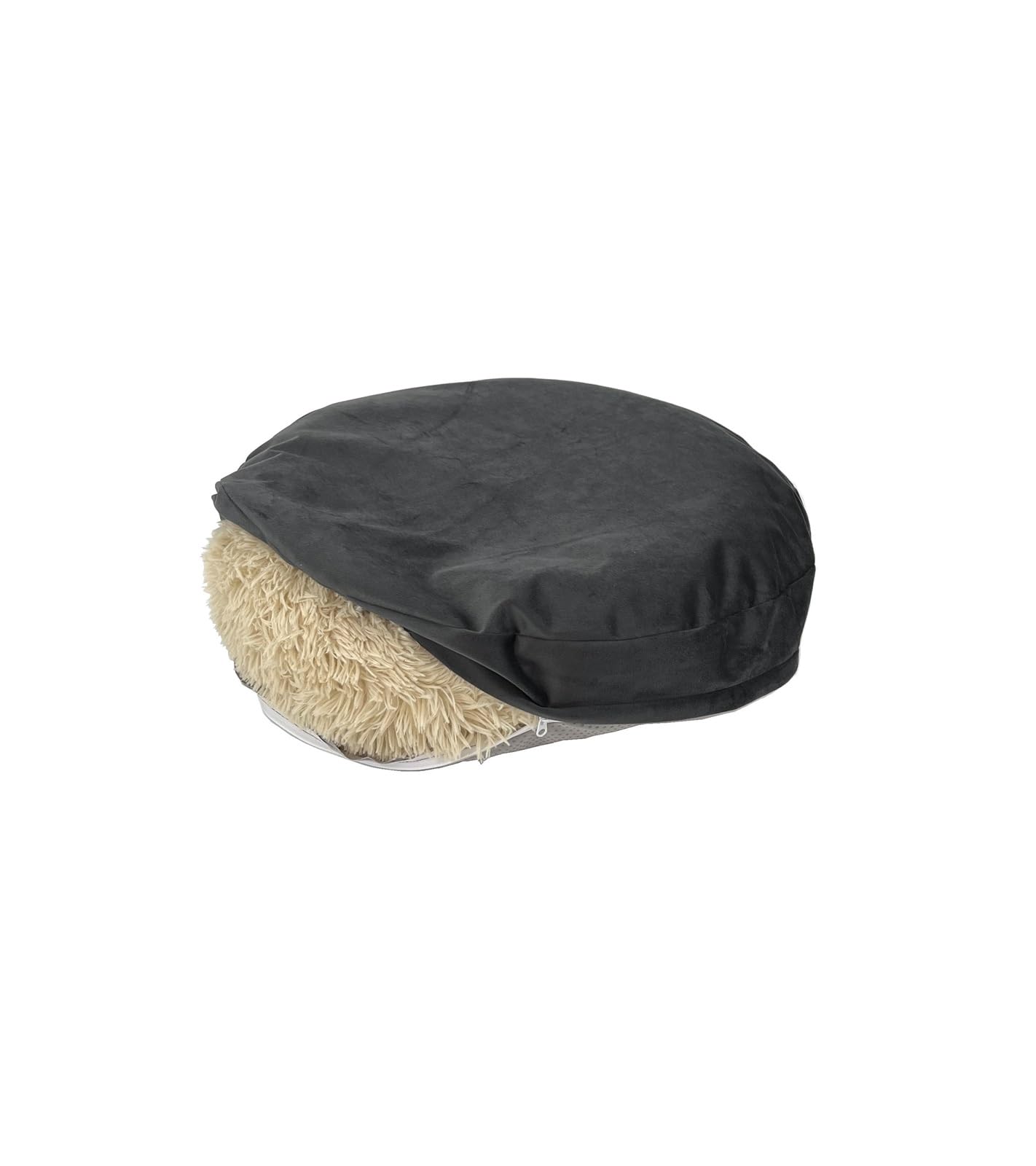 Waterproof Round Dog Bed Cover With Zipper Faux Fur Donut Dog Bed Replacement Cover Only 24 Inch Grey Velvet