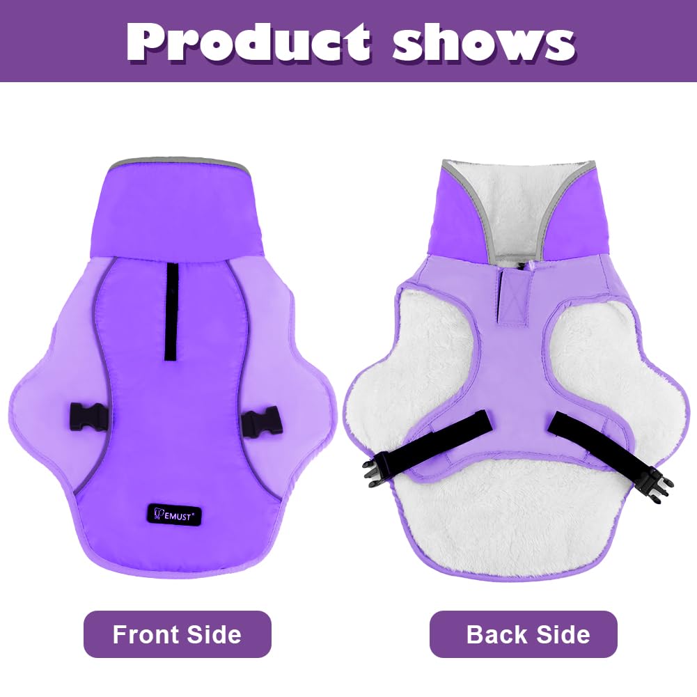 EMUST Dog Coat Winter, Warm Pet Snow Jacket for Winter, Adjustable Small/Medium/Large Dog Coat, New Purple, L