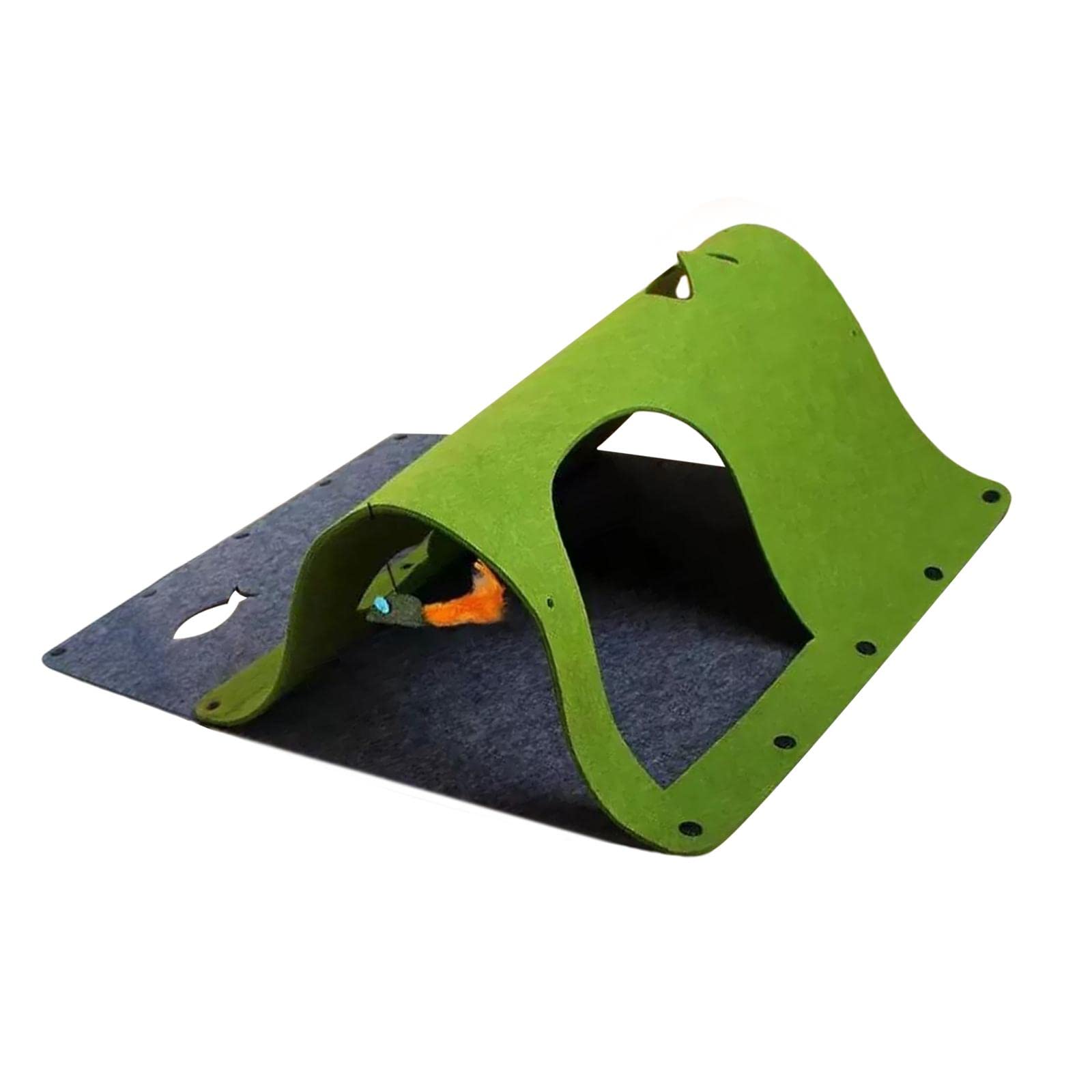 Myaddiction Felt Cat Tunnel With Hanging Mouse Peep Hole Play Mat Foldable For Kitten Green