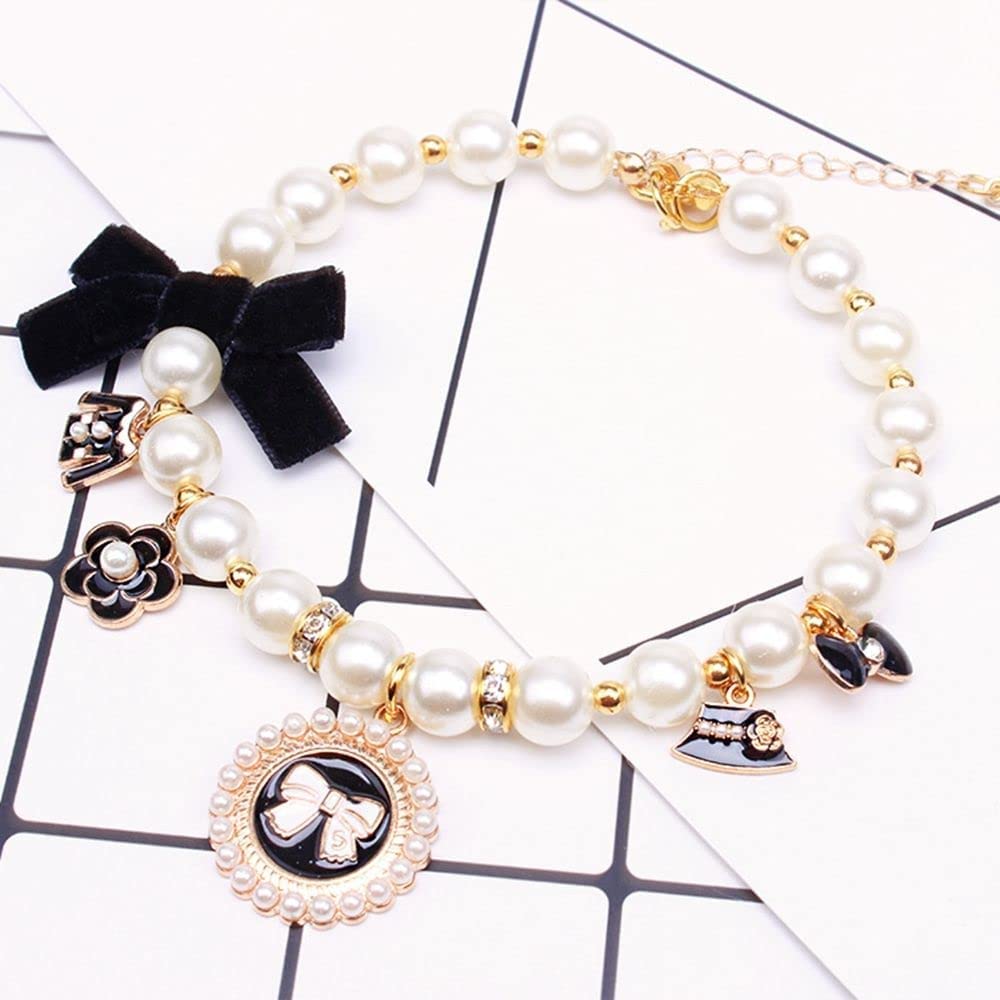 Pink Medium Dog Pearl Collars Pet Pearl Dog Princess Bow Necklace Cute Collar Puppy Accessories Cat Jewelry Pearl Neck Strap For