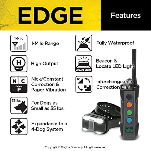 Dogtra Edge Long Range High-Output 1-Mile Waterproof 4-Dog Expandable Remote Dog Training E-Collar With Led Receiver For Professionals