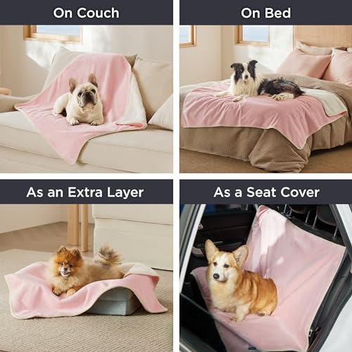 Bedsure Waterproof Blanket For Bed - Sherpa Fleece Waterproof Dog Blankets For Large Dogs, Pet Blankets For Bed/Couch/Dog Crate, Soft Plush Reversible Furniture Protector, Twin Size, 80'X60', Pink
