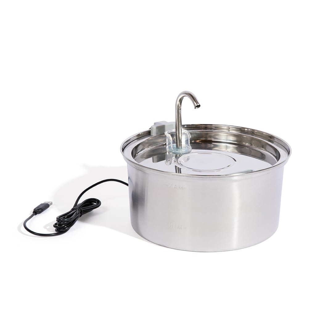 KittySpout Stainless Steel Cat Water Fountain Automatic Drinking Fountain, Quiet Circulating Water Bowl, Dishwasher Safe, Indoor