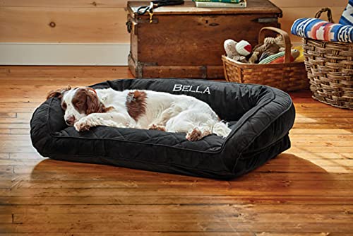 Orvis Comfortfill-Eco Bolster Dog Bed - Plush Rectangular Dog Beds With Three-Sided Bolster For Leaning, Slate - Extra Large