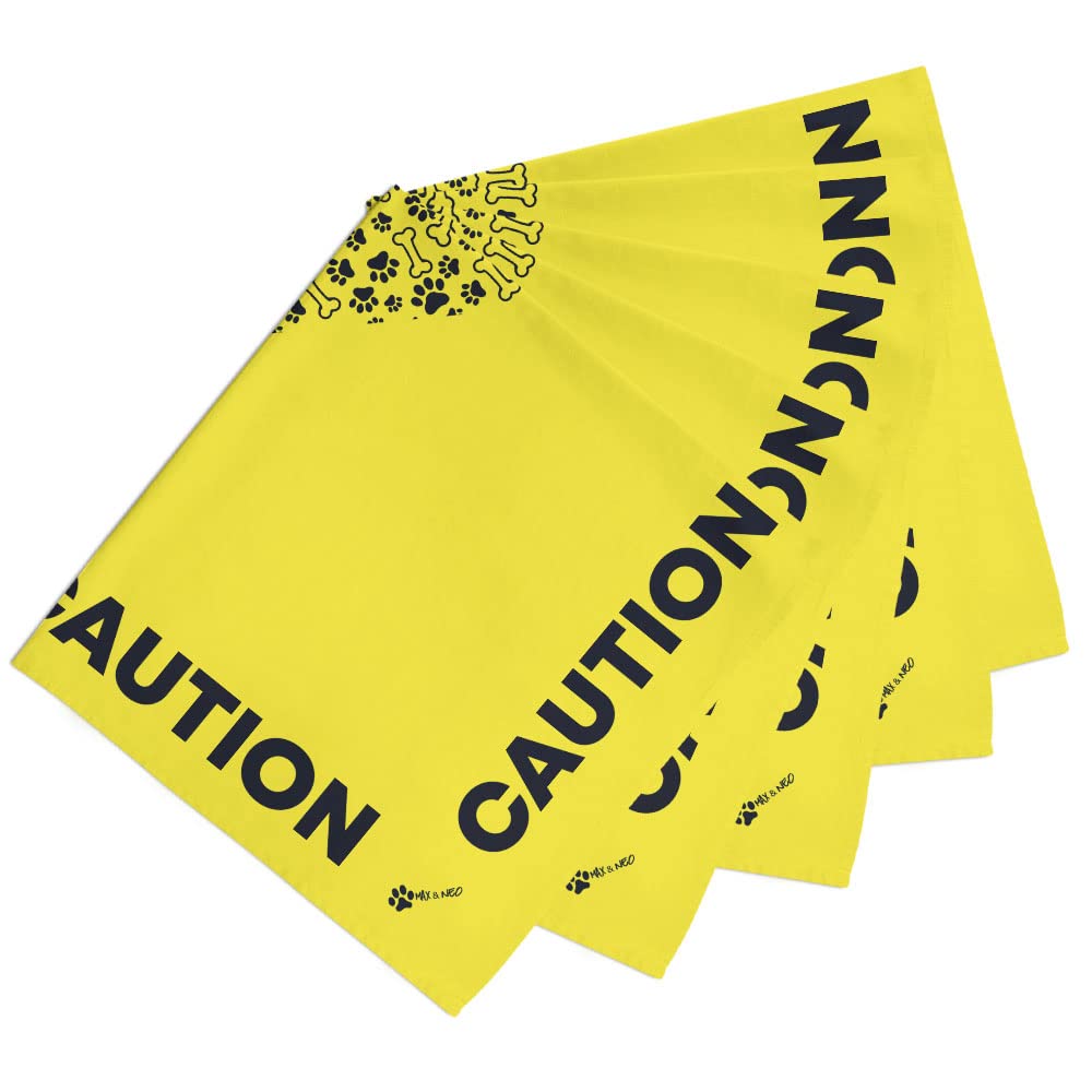 Max And Neo Dog Bandanas - We Donate 1 For 1 To Dog Rescues For Every Product Sold (5 Pack, Caution)