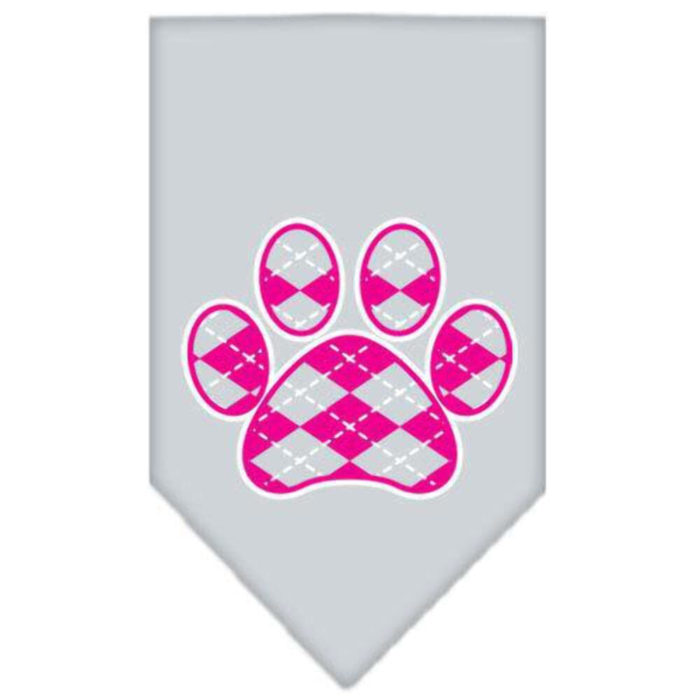 Mirage Pet Products Argyle Paw Pink Screen Print Bandana for Pets, Small, Grey