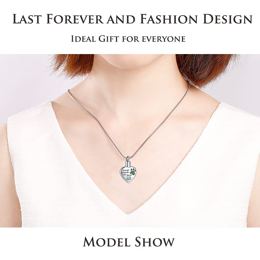 Rimzviux Pet Cremation Jewelry For Ashes Waterproof Dog Cat Urn Pet Memorial Gifts Ashes Necklace No Longer By My Side Forever In My Heart (Jade Green Paw)