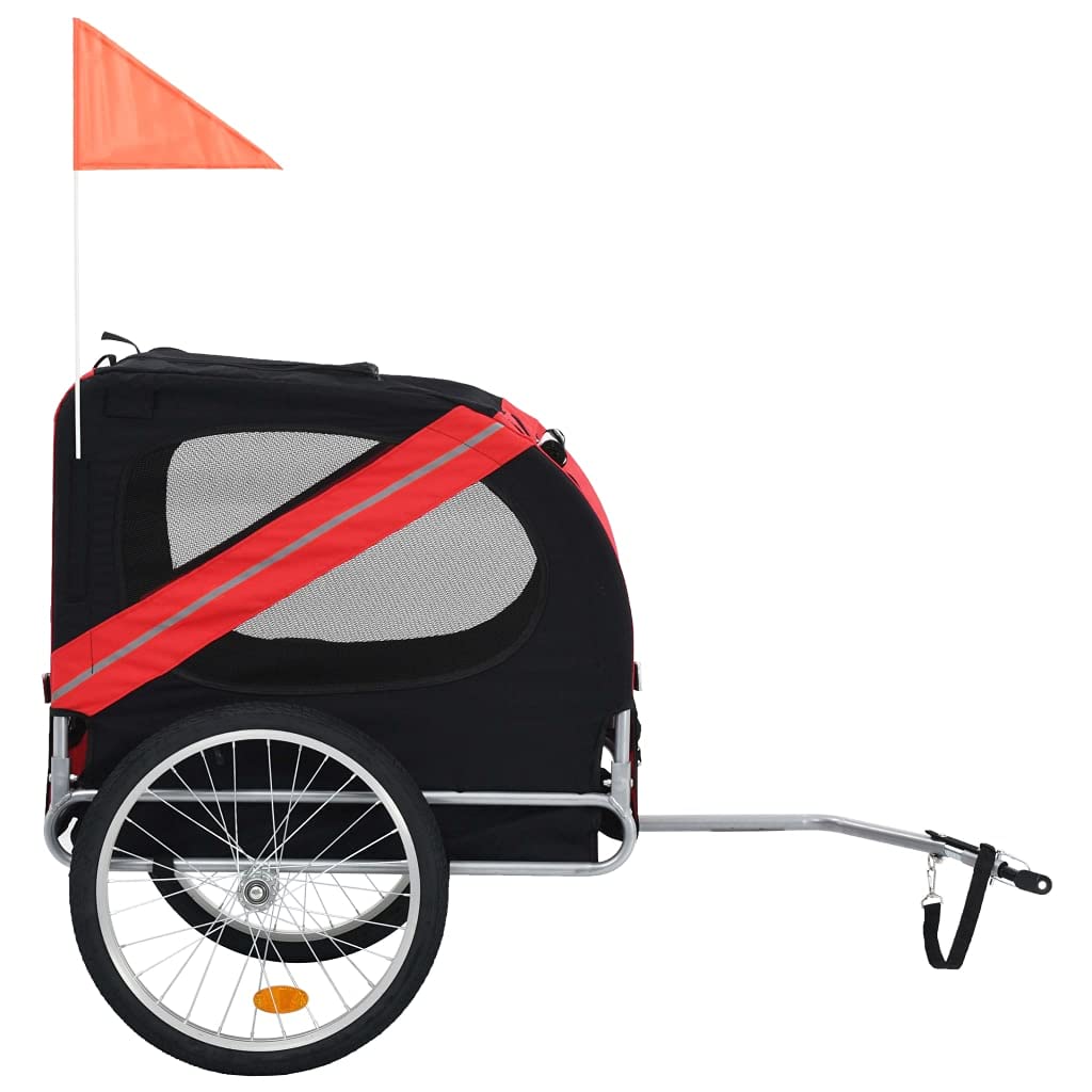 vidaXL Dog Bike Trailer - Water-Resistant Oxford Fabric, Reflectors, Quick-Release Hitch, 1 Count, Red and Black, Model 91766