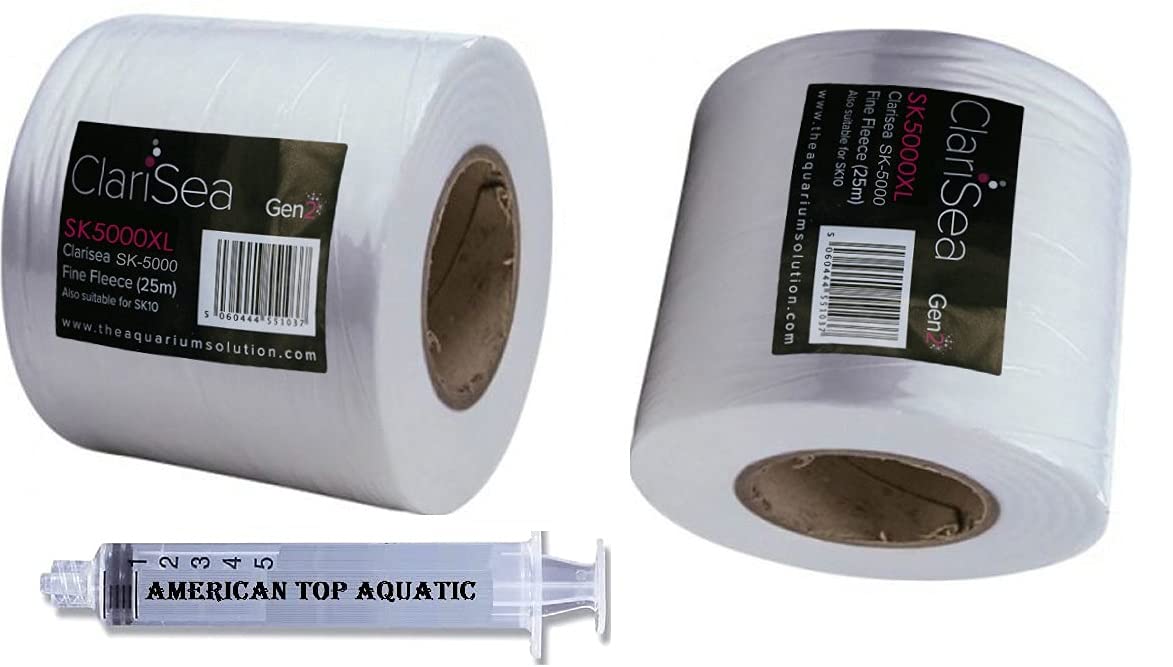 D-D The Aquarium Solution ClariSea SK-5000XL Fine Fleece Roll (6", Gen 2) - Replacement Pack (2) & Syringe for Clarisea 5000