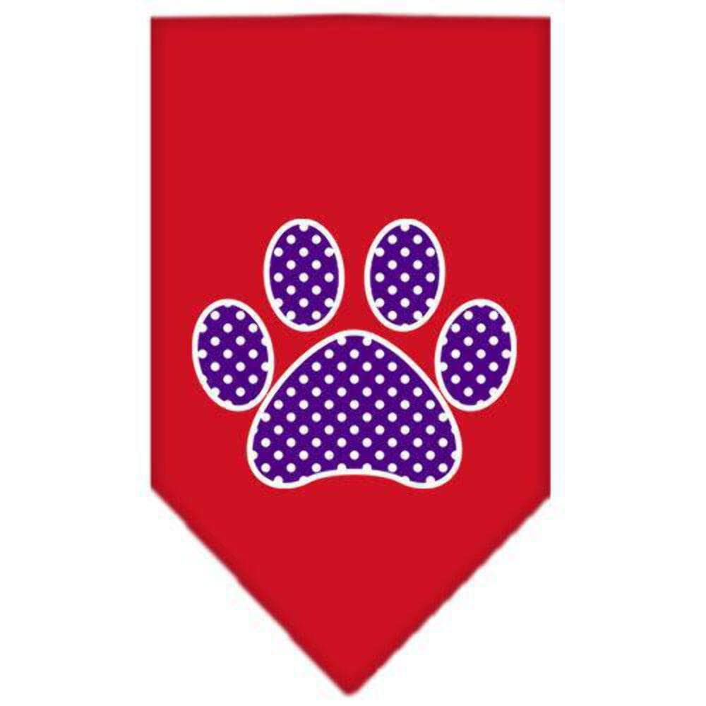 Pet and Dog Bandana Screen Printed, "Purple Swiss Dot Paw" Red Small