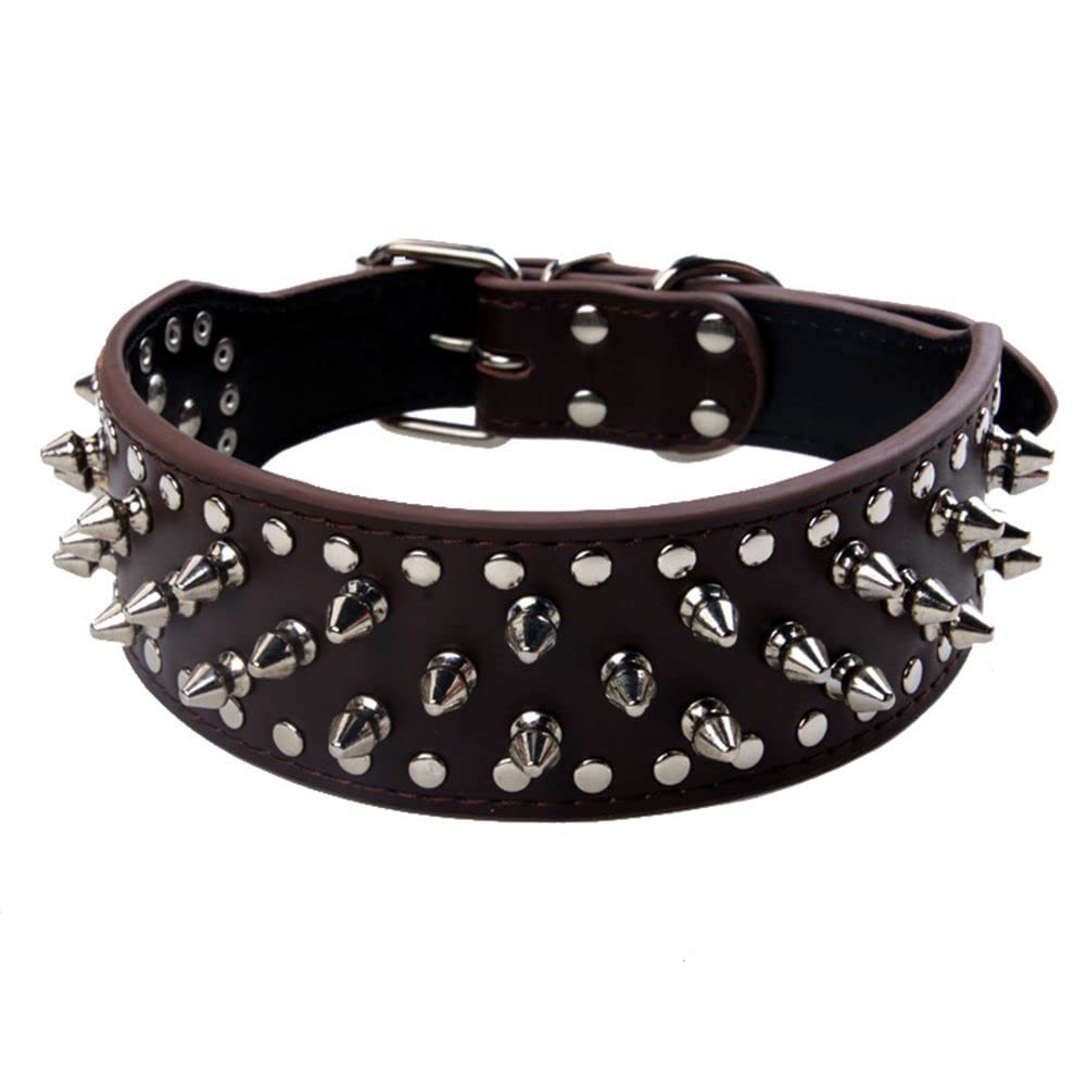 Serijoars Spiked Studded Dog Collar, Pu Leather Dog Collar, Adjustable Pet Collars For Medium Or Large Breed Pet (S, Dark Brown)