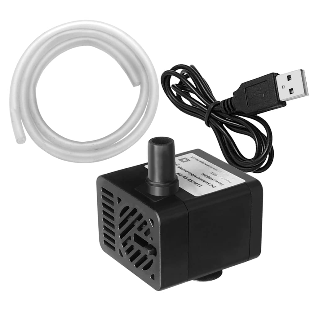 Pulaco Dc 5V Usb Mini Submersible Water Pump With Tubing For Pet Fountain, Aquarium Fish Tank, Pond, Fountain, Hydroponics