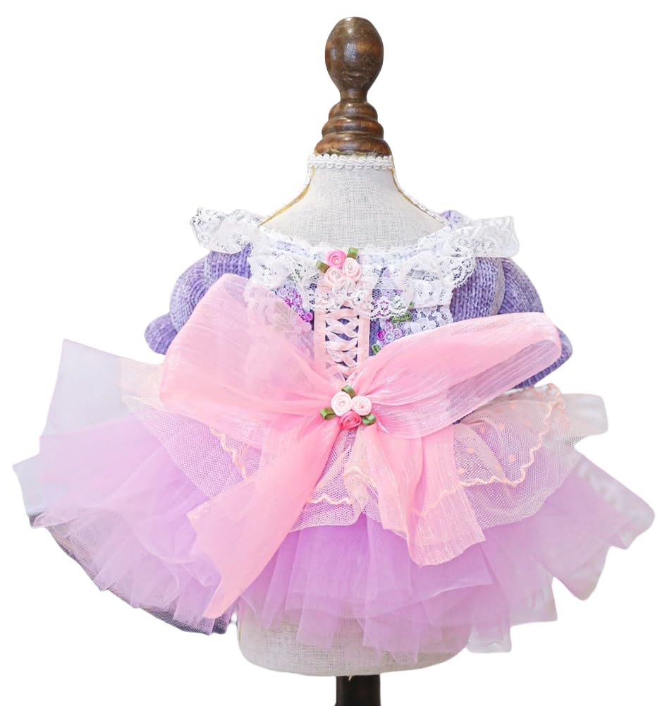 Marupet Fashion Sweet Puppy Dog Blingbling Princess Skirt Pet Dog Lace Cake Camisole Tutu Dress K-Purple S
