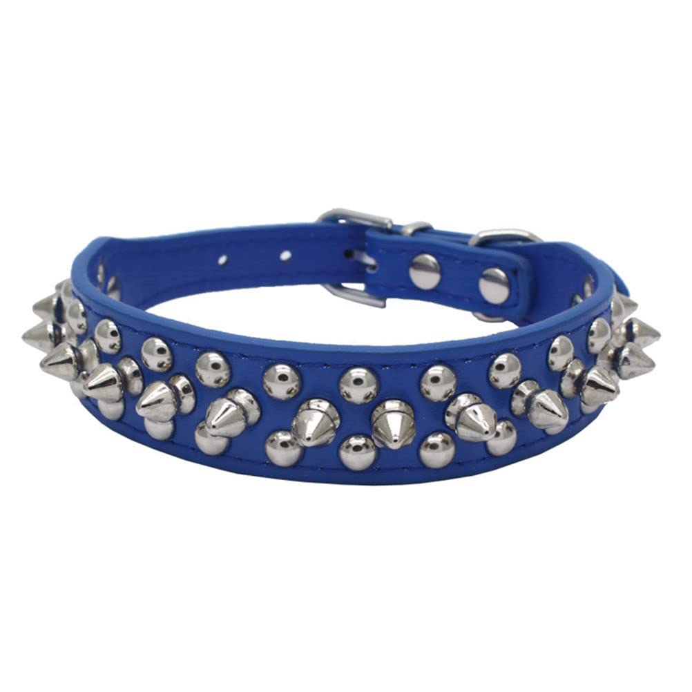 Spiked Dog Collar Soft Pu Leather Rivet Spike Studded Puppy Adjustable Cat Collars Dark Blue Xl