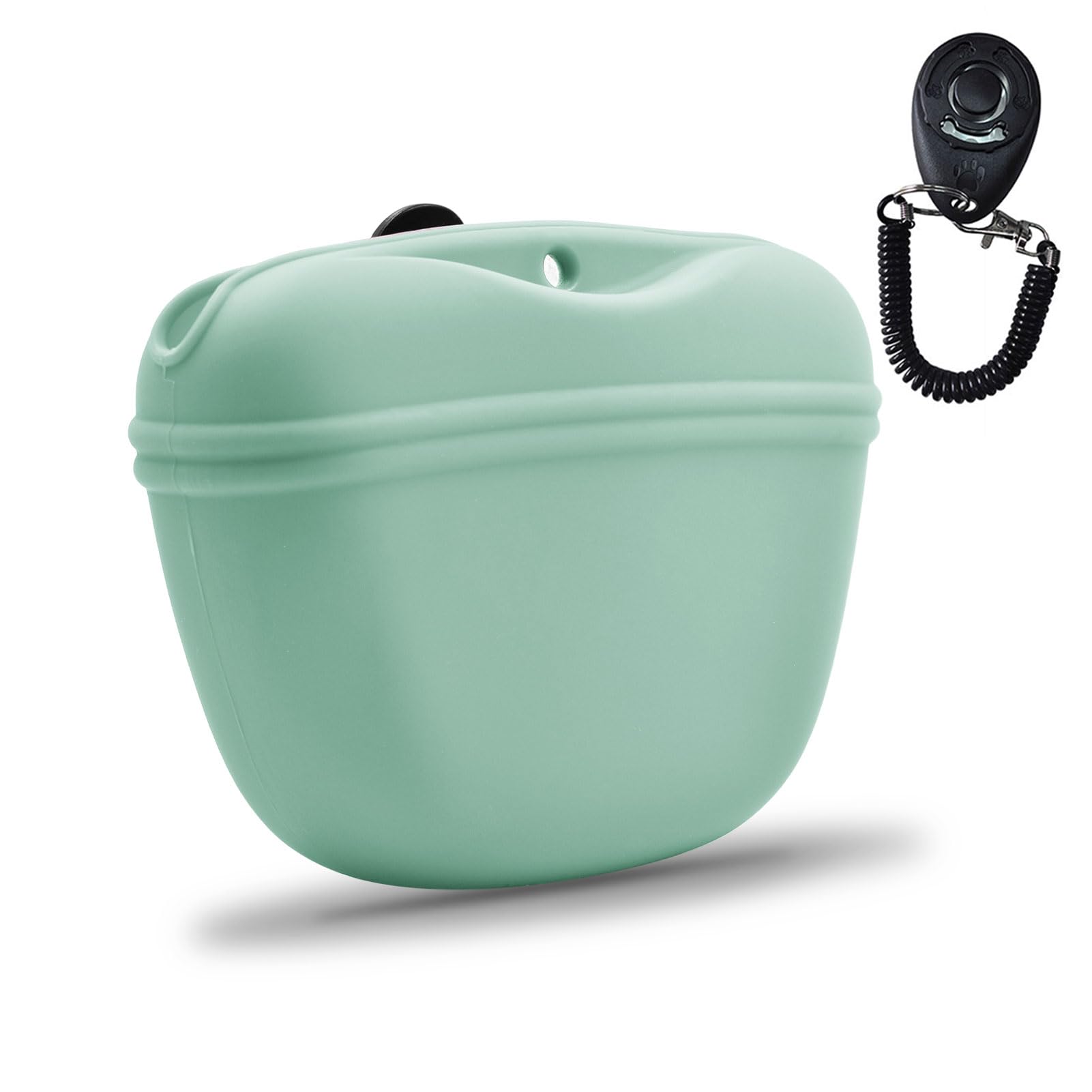 AUDWUD Silicone Dog Treat Pouch,with Dog Training Clicker,Clip on Portable Training Container,Convenient Magnetic Buckle Closing