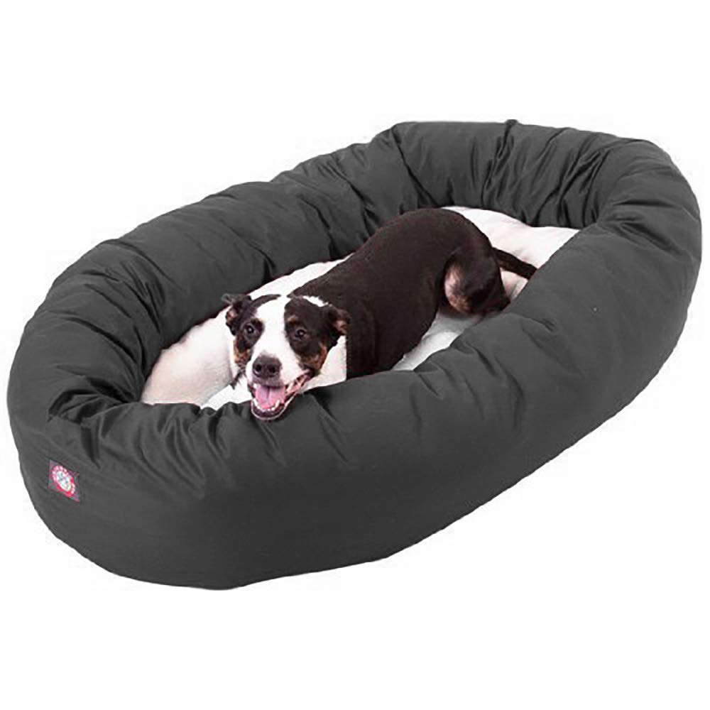 Majestic Pet 40 Inch Poly-Cotton Sherpa Calming Dog Bed Washable - Cozy Soft Round Dog Bed With Spine For Head Support - Fluffy 