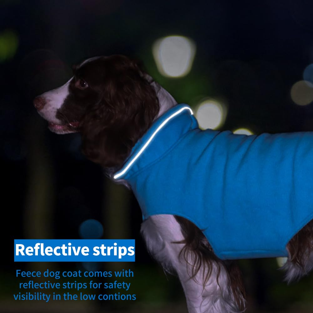 Fleece Dog Coat Pet Jacket Reflective For Cold Weather For Extra Large To Small Pets(Blue,L)