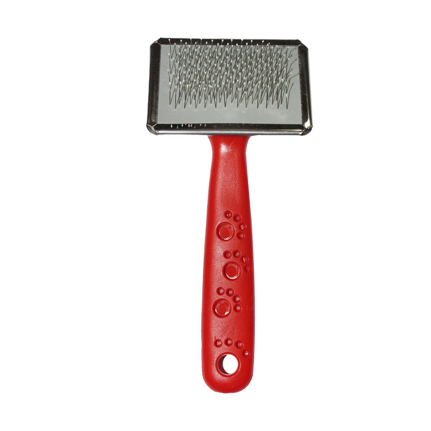 Emily Pets Plastic Paw Print Handle Stainless Steel Brush Head And Flexible Curved Pins Pet Animal Dog Cat Puppy Carda Groomin (