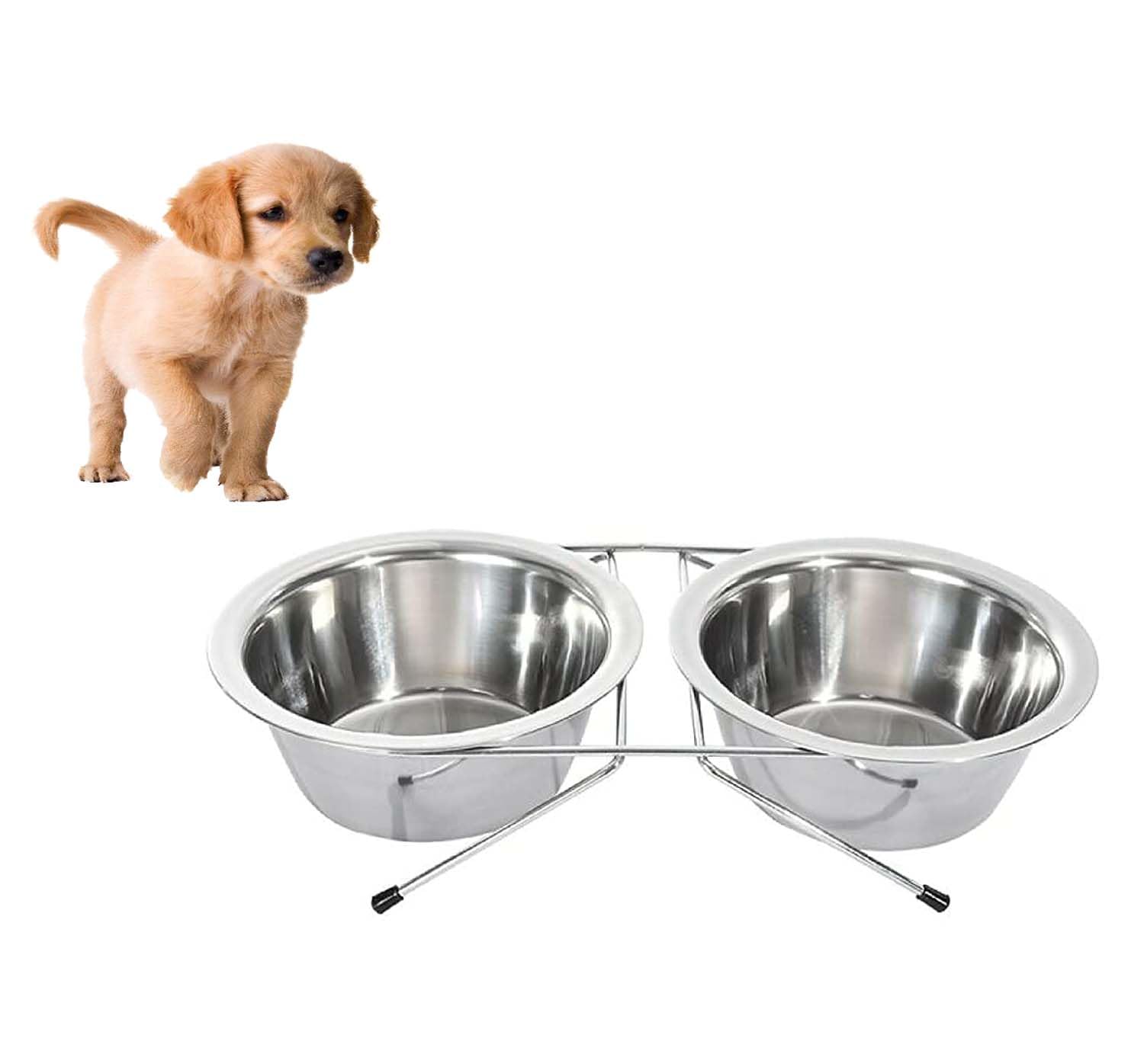 Woofy Pets Double Elevated Food And Water Stand Bowls | StainlessSteel Wire NonSlip Feeder Stand Bowl | Dinner Bowl For Puppie