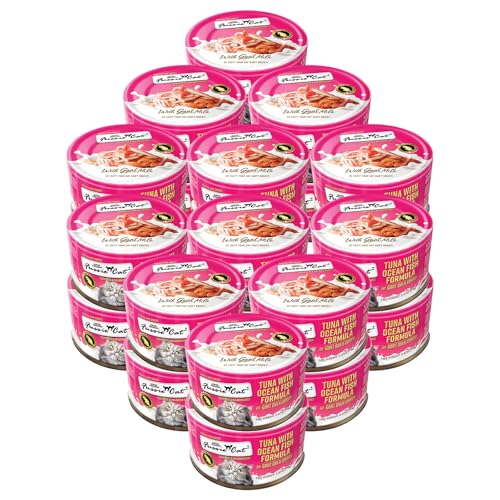 Fussie Cat Premium Canned Wet Cat Food in Goat Milk Gravy - 2.47 oz Cans - Case of 24 Cans (Tuna & Oceanfish)