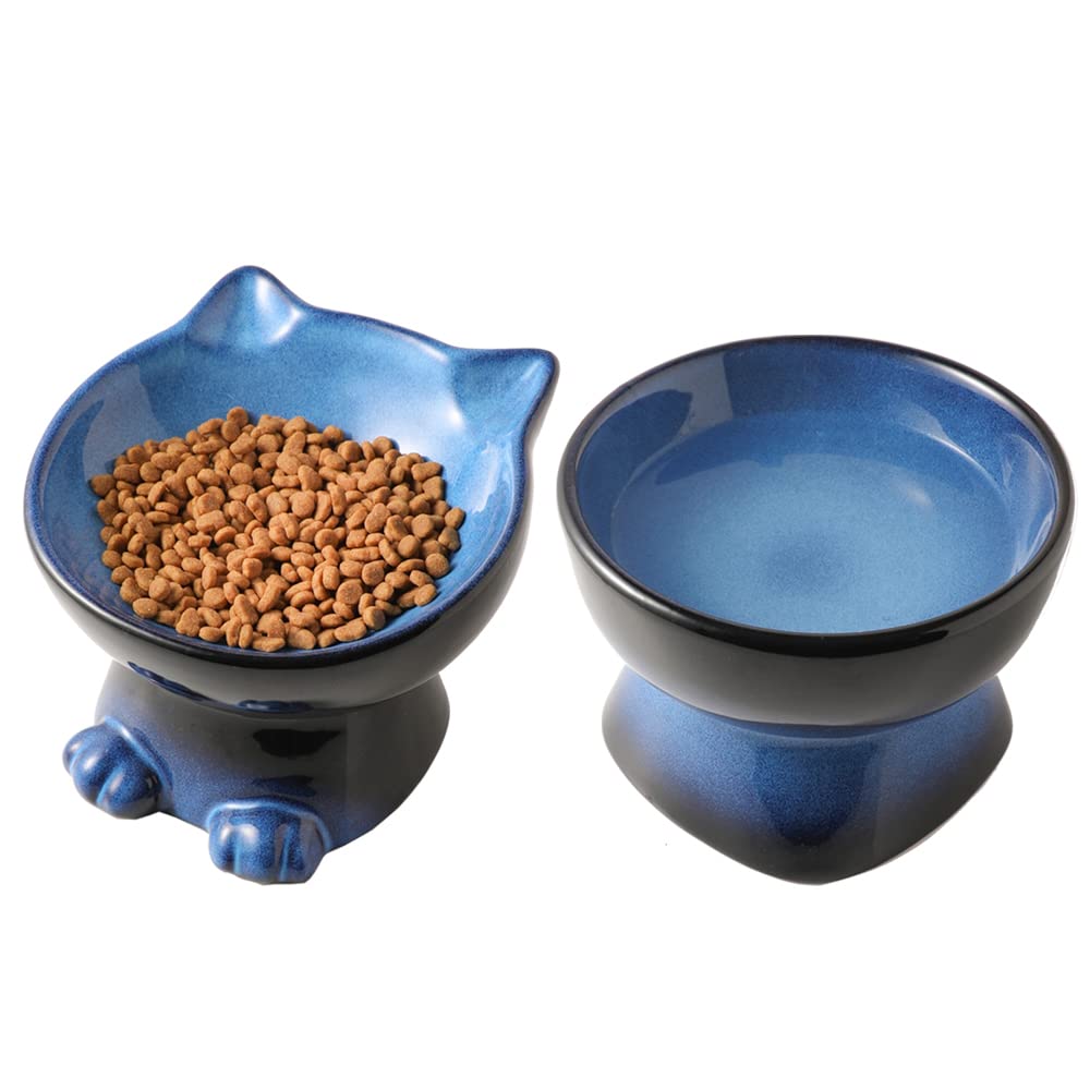 Nihow Elevated Cat/Dog Bowls Set : 6.2 Inch Ceramic Raised Cat Food & Water Bowl Set for Protecting Pet s Spine - Feeding & Wat