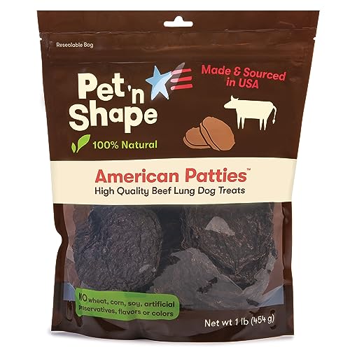 Pet n Shape All American Beef Lung Patties Dog Treats - Made and Sourced in The USA, 1lb Bag