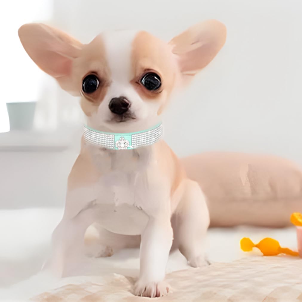 Light Blue Rhinestone Small Dog Collar, Small Puppy Collars,Bling Diamond Cat Collar Pretty Jewel Glitter Sparkly Pet Puppy Coll